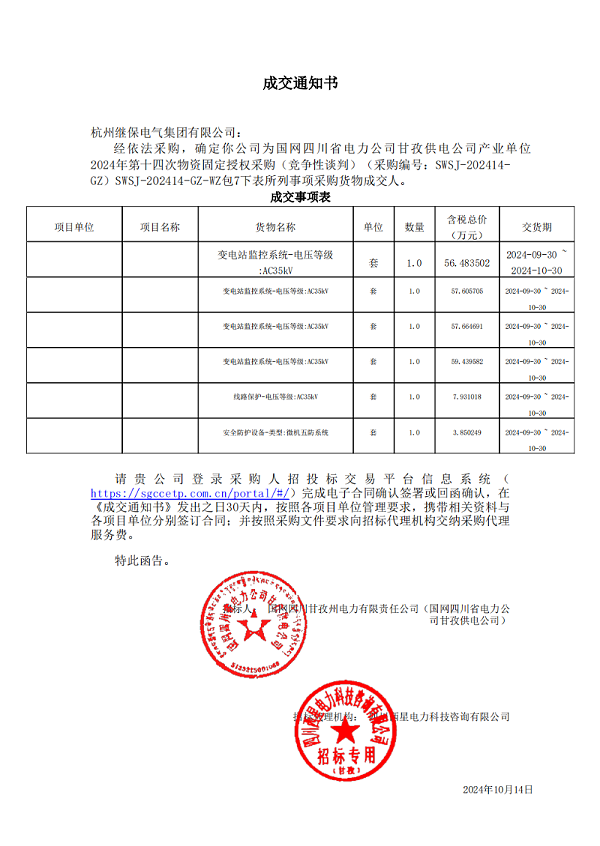 国网四川省电力公司甘孜供电公司产业单位2024年第十四次物资固定授权采购包7