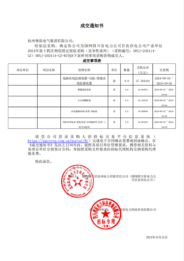 国网四川省电力公司甘孜供电公司产业单位2024年第十四次物资固定授权采购包8